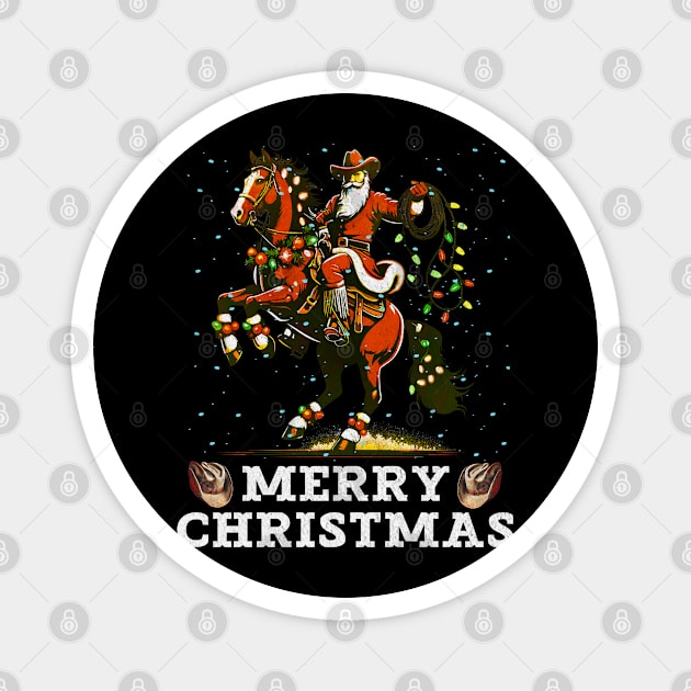 Cute Cowboy Santa Riding A Horse Christmas Magnet by Outrageous Flavors